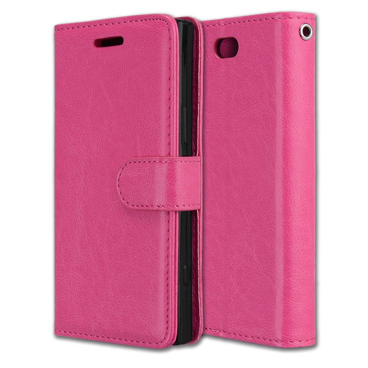 Crazy Horse Wallet Leather Shell Case for Sony Xperia XZ1 Compact - Rose-3
