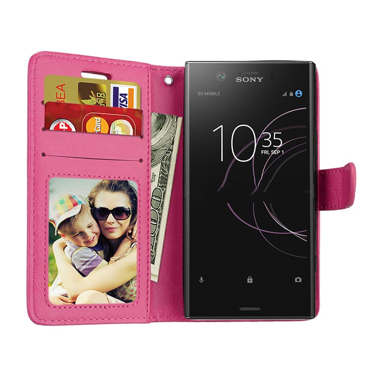 Crazy Horse Wallet Leather Shell Case for Sony Xperia XZ1 Compact - Rose-9