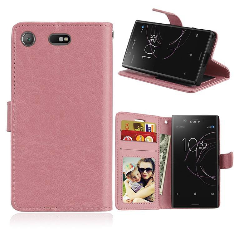 Crazy Horse Magnetic Leather Stand Case for Sony Xperia XZ1 Compact - Pink-1