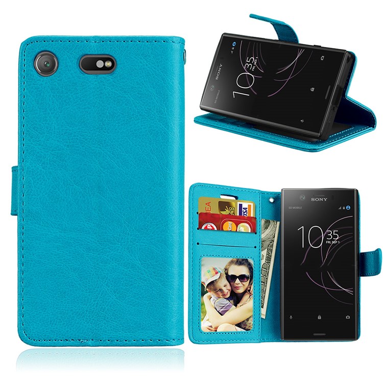 Crazy Horse Wallet Leather Protection Case for Sony Xperia XZ1 Compact - Blue-1