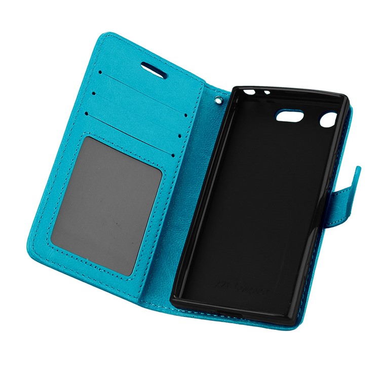 Crazy Horse Wallet Leather Protection Case for Sony Xperia XZ1 Compact - Blue-10