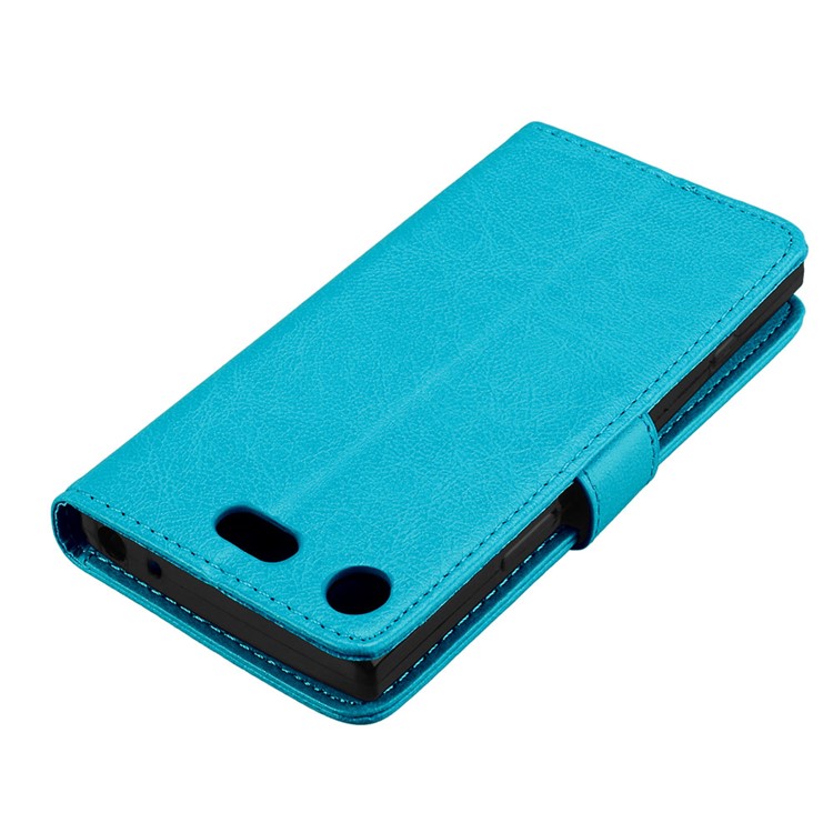 Crazy Horse Wallet Leather Protection Case for Sony Xperia XZ1 Compact - Blue-12