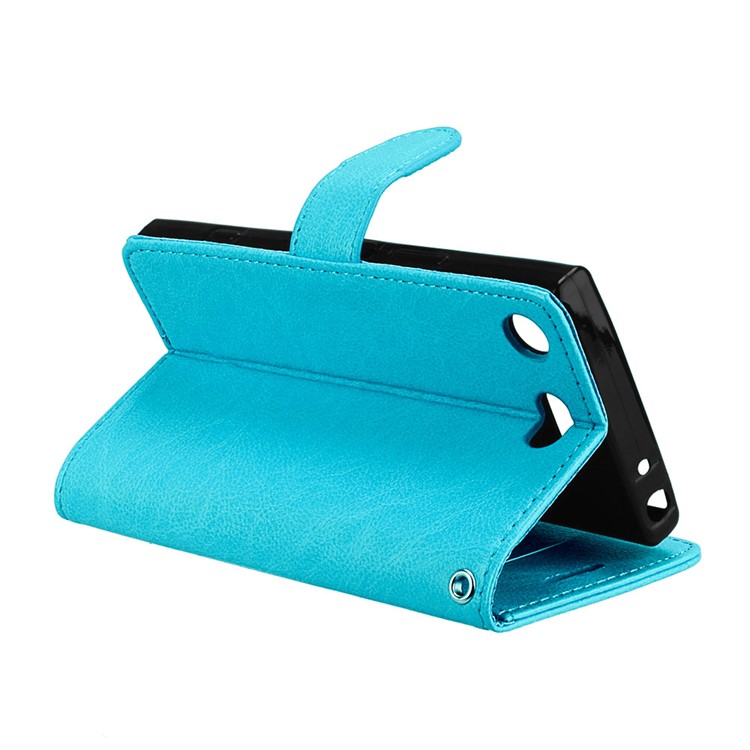 Crazy Horse Wallet Leather Protection Case for Sony Xperia XZ1 Compact - Blue-14