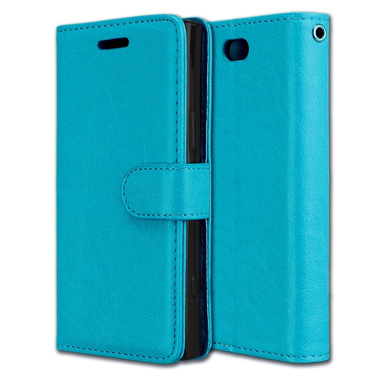 Crazy Horse Wallet Leather Protection Case for Sony Xperia XZ1 Compact - Blue-3