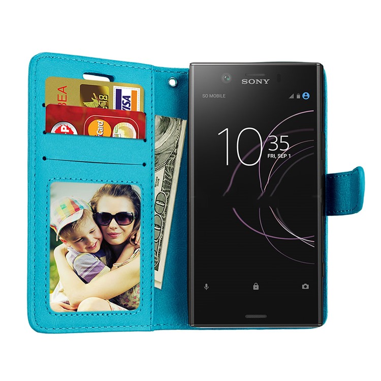 Crazy Horse Wallet Leather Protection Case for Sony Xperia XZ1 Compact - Blue-9