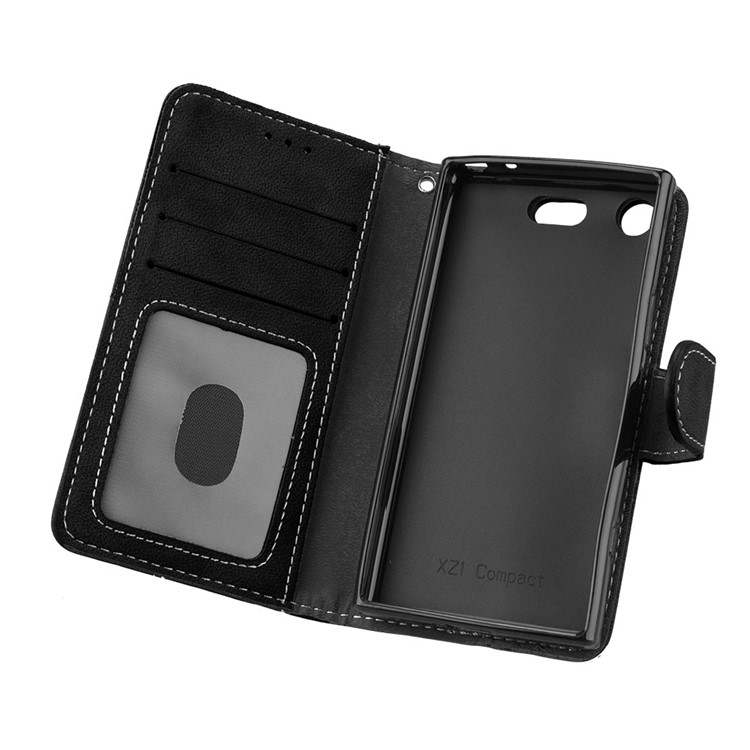 Matte Finish Wallet PU Leather Stand Case for Sony Xperia XZ1 Compact - Black-10
