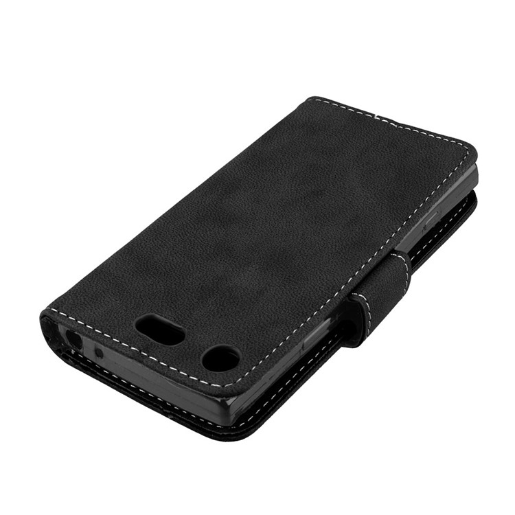 Matte Finish Wallet PU Leather Stand Case for Sony Xperia XZ1 Compact - Black-12