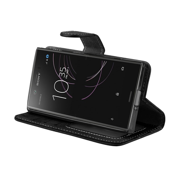 Matte Finish Wallet PU Leather Stand Case for Sony Xperia XZ1 Compact - Black-13