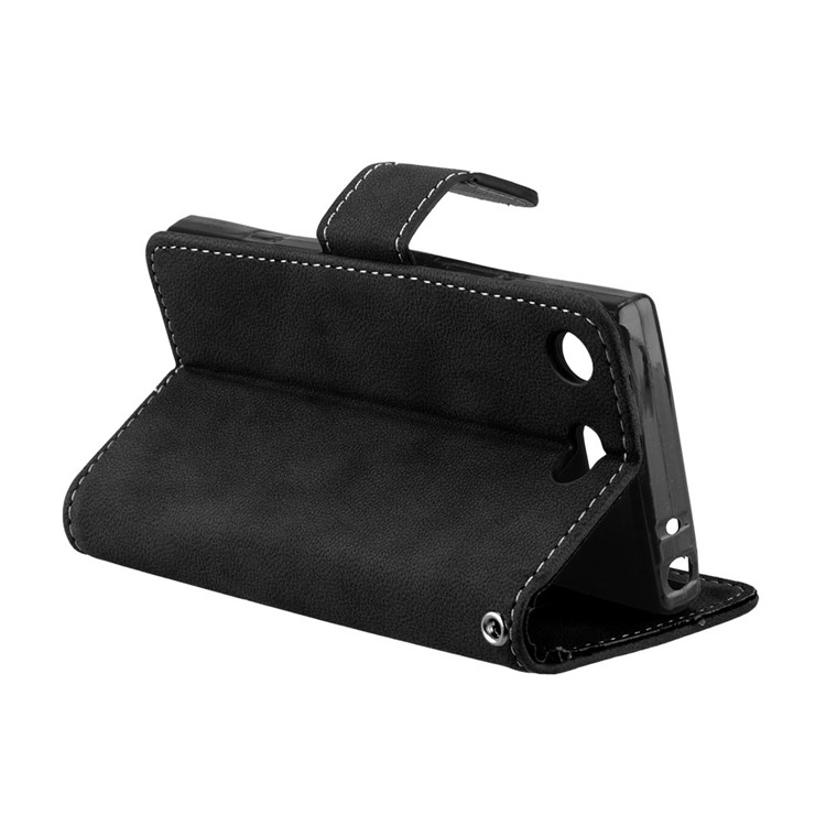 Matte Finish Wallet PU Leather Stand Case for Sony Xperia XZ1 Compact - Black-14