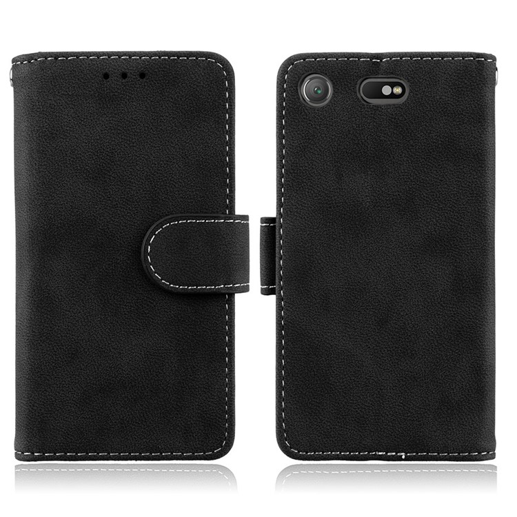 Matte Finish Wallet PU Leather Stand Case for Sony Xperia XZ1 Compact - Black-2