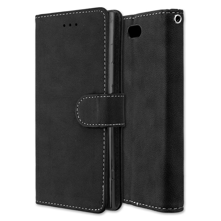 Matte Finish Wallet PU Leather Stand Case for Sony Xperia XZ1 Compact - Black-3