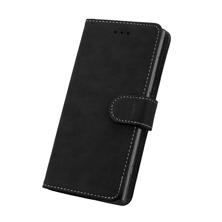 Matte Finish Wallet PU Leather Stand Case for Sony Xperia XZ1 Compact - Black-6