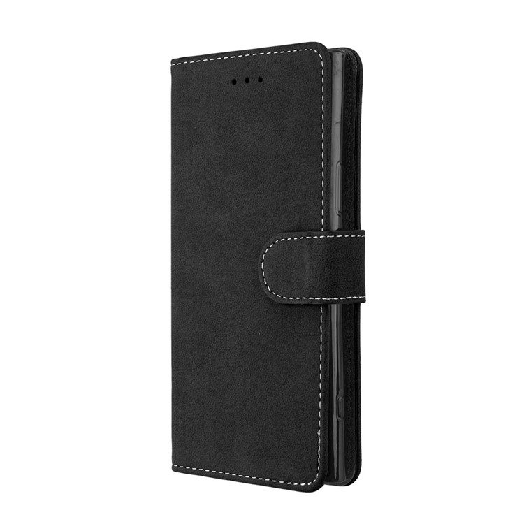 Matte Finish Wallet PU Leather Stand Case for Sony Xperia XZ1 Compact - Black-7