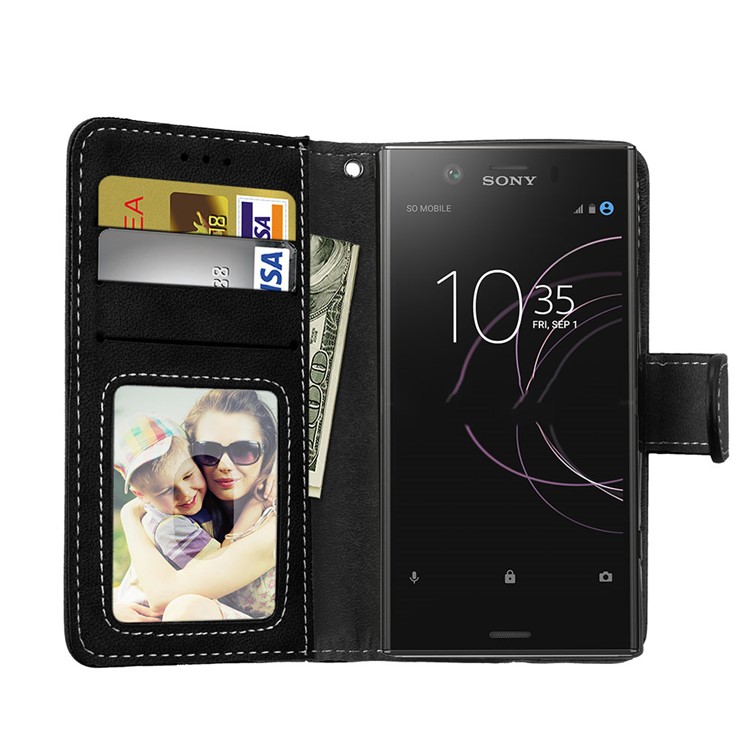 Matte Finish Wallet PU Leather Stand Case for Sony Xperia XZ1 Compact - Black-9