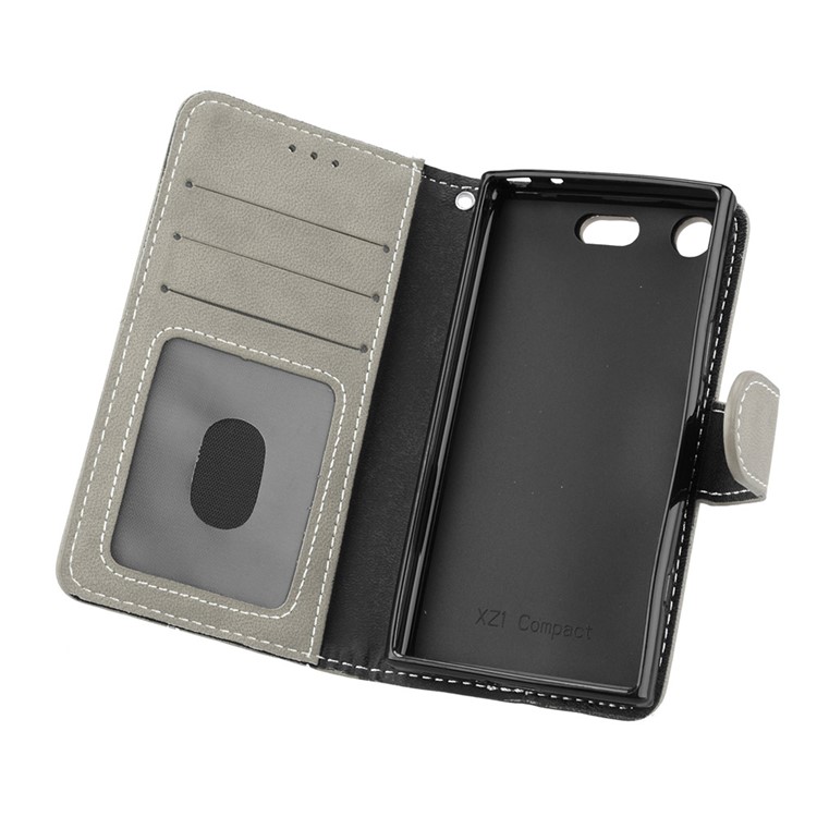 Matte Finish Wallet PU Leather Stand Cover for Sony Xperia XZ1 Compact - Grey-10