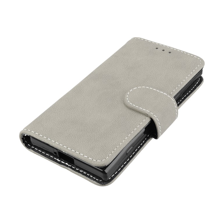 Matte Finish Wallet PU Leather Stand Cover for Sony Xperia XZ1 Compact - Grey-11