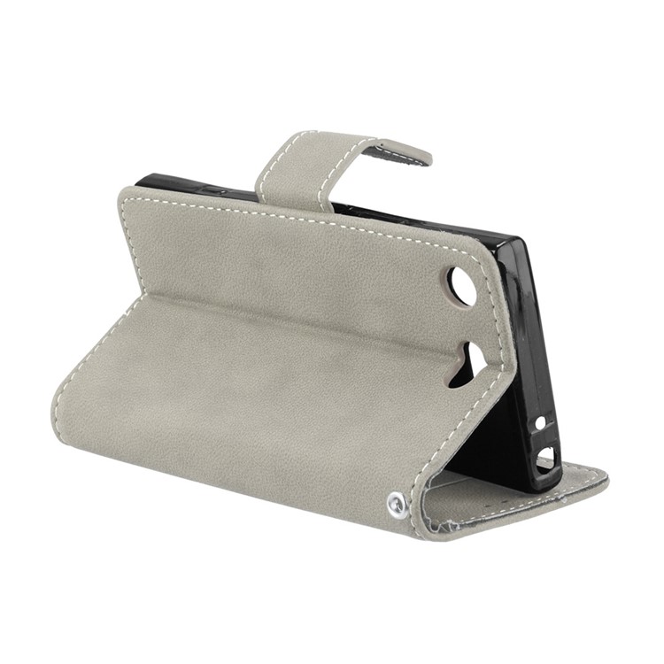 Matte Finish Wallet PU Leather Stand Cover for Sony Xperia XZ1 Compact - Grey-14