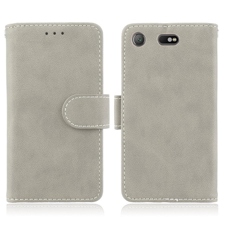 Matte Finish Wallet PU Leather Stand Cover for Sony Xperia XZ1 Compact - Grey-2