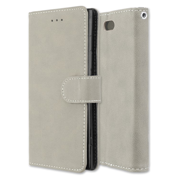 Matte Finish Wallet PU Leather Stand Cover for Sony Xperia XZ1 Compact - Grey-3