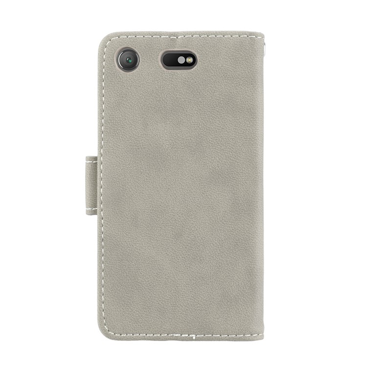 Matte Finish Wallet PU Leather Stand Cover for Sony Xperia XZ1 Compact - Grey-5