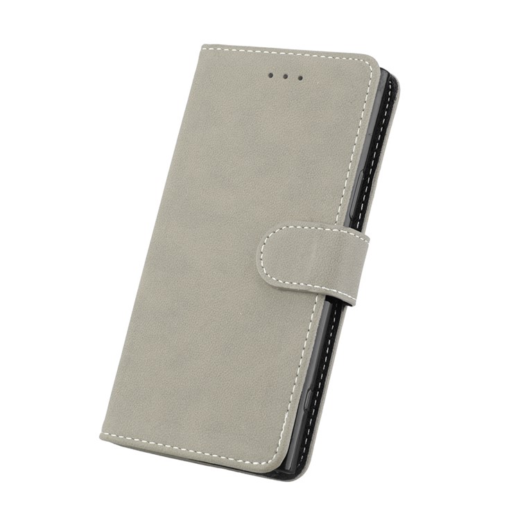 Matte Finish Wallet PU Leather Stand Cover for Sony Xperia XZ1 Compact - Grey-6