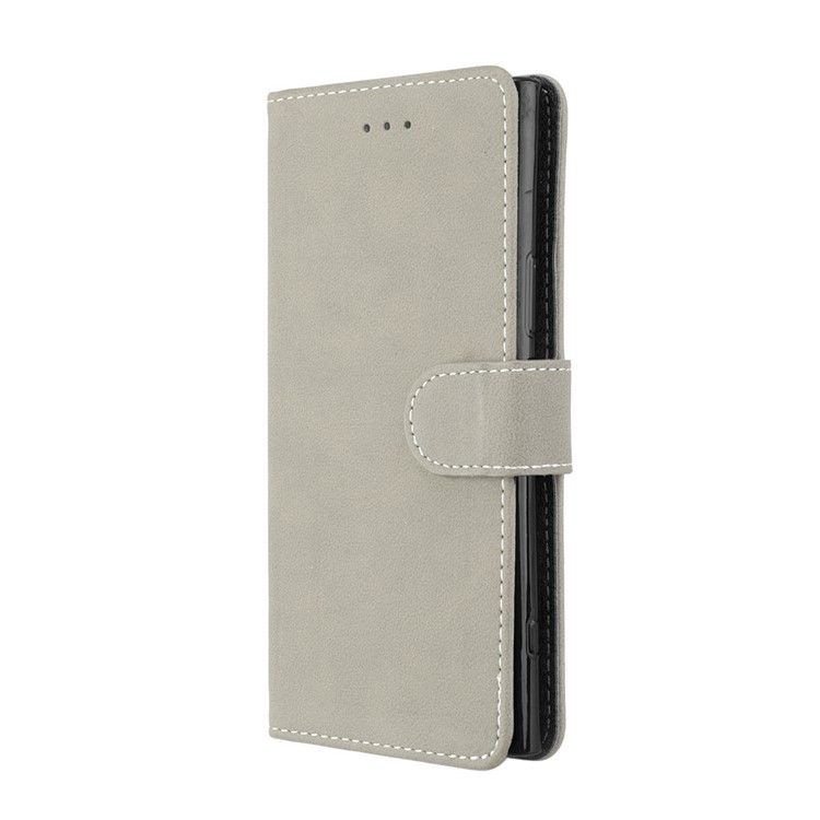 Matte Finish Wallet PU Leather Stand Cover for Sony Xperia XZ1 Compact - Grey-7