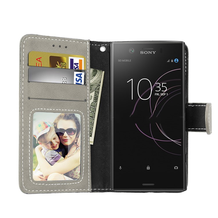Matte Finish Wallet PU Leather Stand Cover for Sony Xperia XZ1 Compact - Grey-9