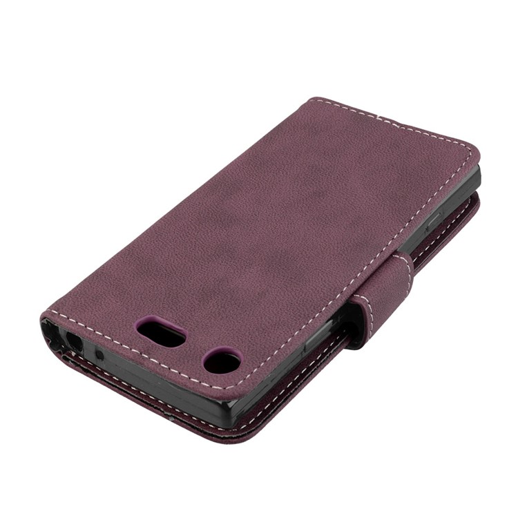 Matte Finish Wallet PU Leather Stand Shell for Sony Xperia XZ1 Compact - Wine Red-12