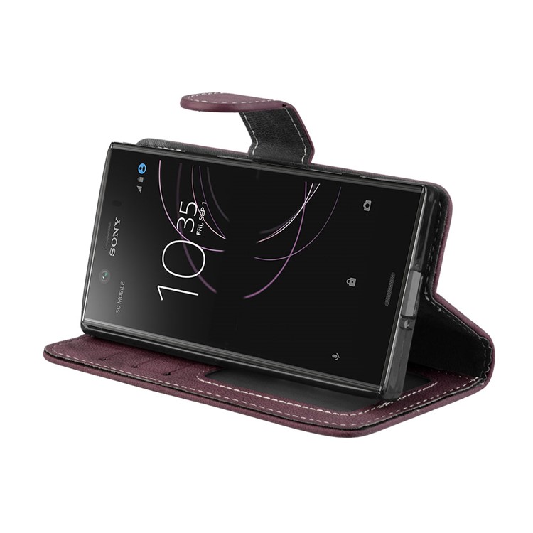 Matte Finish Wallet PU Leather Stand Shell for Sony Xperia XZ1 Compact - Wine Red-13