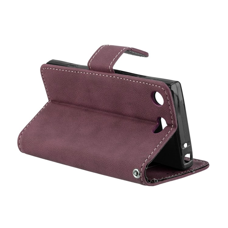 Matte Finish Wallet PU Leather Stand Shell for Sony Xperia XZ1 Compact - Wine Red-14