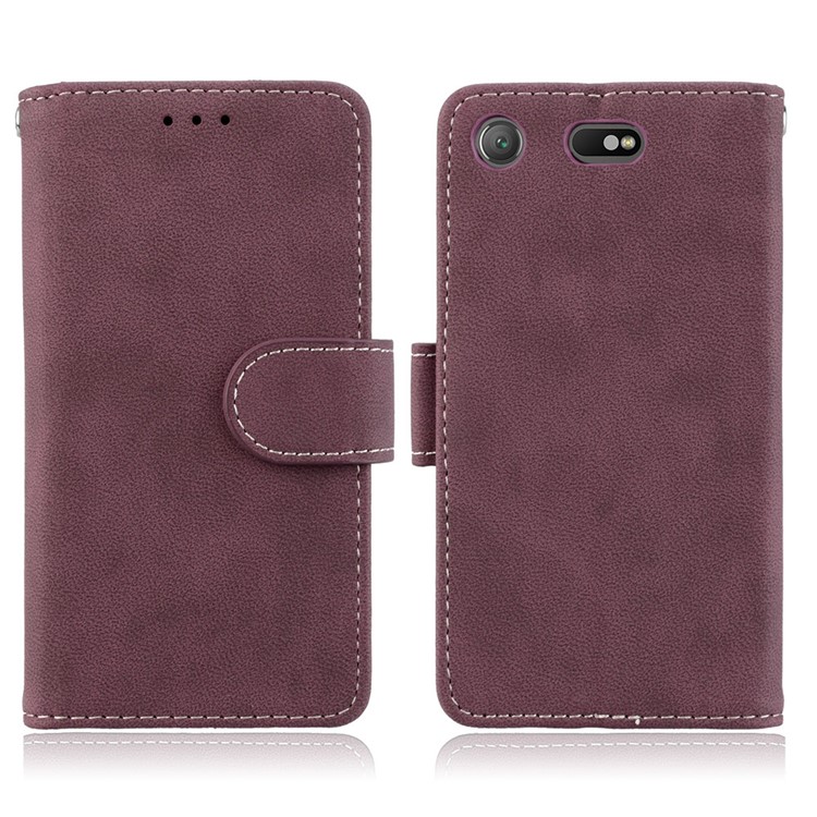 Matte Finish Wallet PU Leather Stand Shell for Sony Xperia XZ1 Compact - Wine Red-2