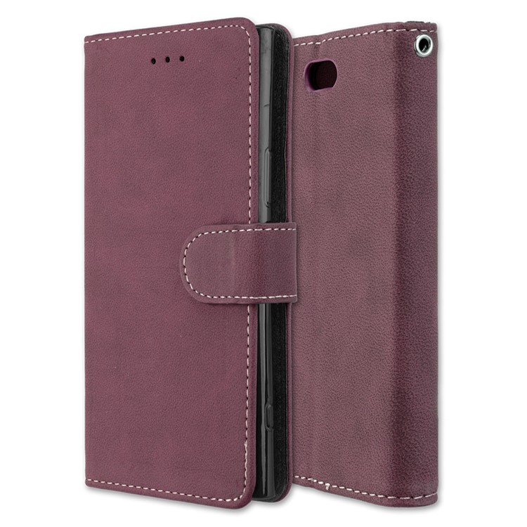 Matte Finish Wallet PU Leather Stand Shell for Sony Xperia XZ1 Compact - Wine Red-3