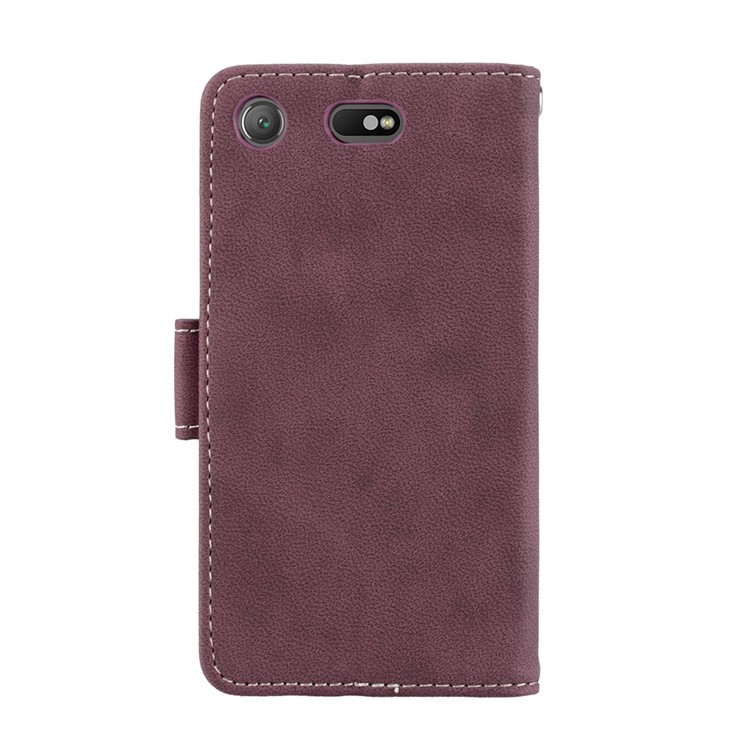 Matte Finish Wallet PU Leather Stand Shell for Sony Xperia XZ1 Compact - Wine Red-5