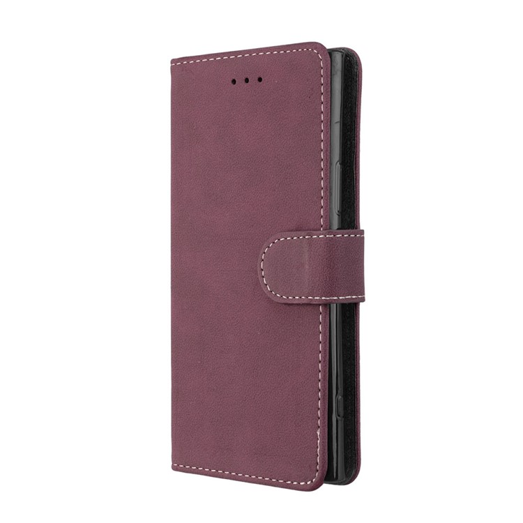 Matte Finish Wallet PU Leather Stand Shell for Sony Xperia XZ1 Compact - Wine Red-7