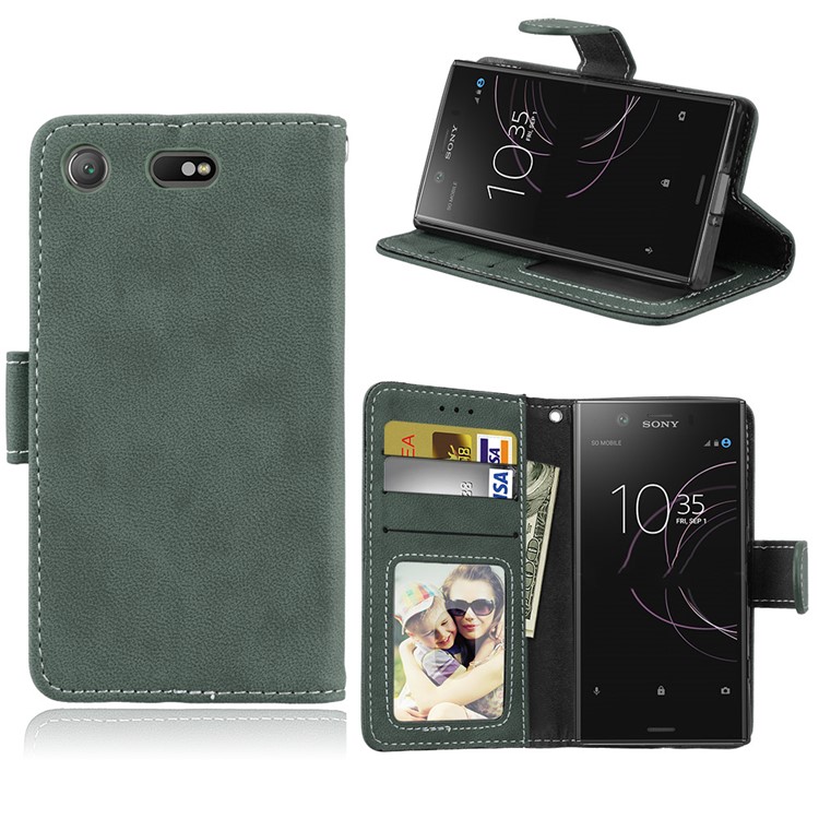 Matte Finish Wallet PU Leather Stand Mobile Phone Case for Sony Xperia XZ1 Compact - Green-1