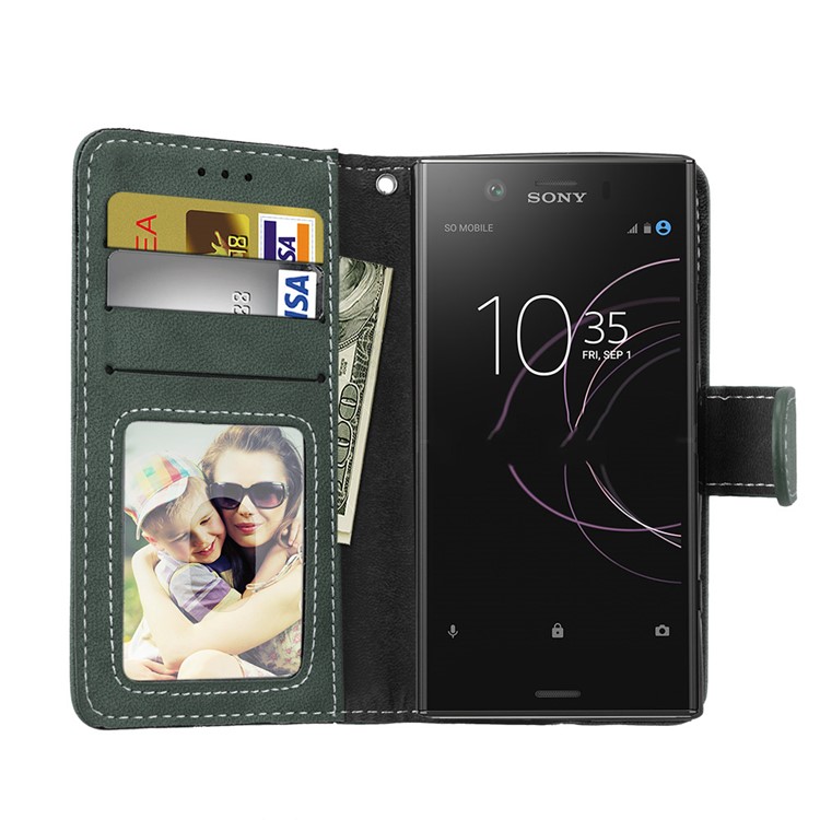 Matte Finish Wallet PU Leather Stand Mobile Phone Case for Sony Xperia XZ1 Compact - Green-9
