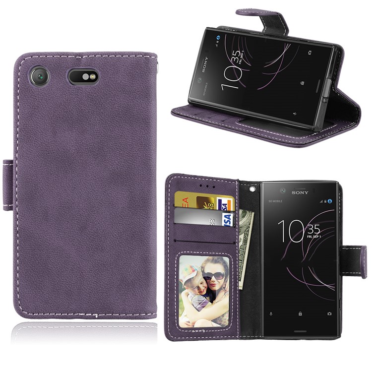 Matte Finish Wallet PU Leather Stand Mobile Phone Cover for Sony Xperia XZ1 Compact - Purple-1