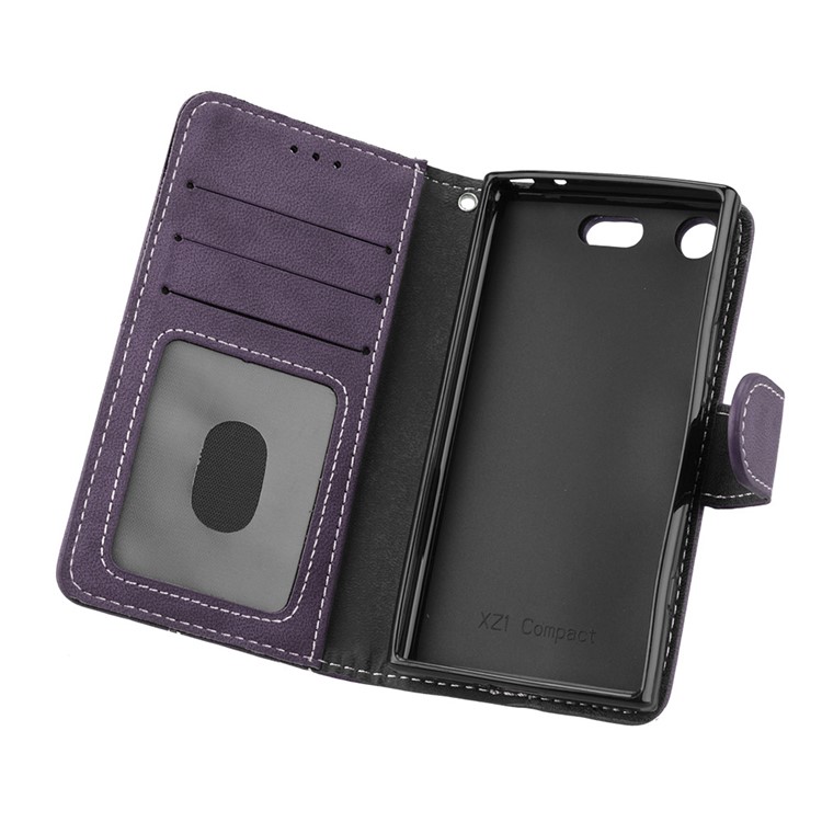 Matte Finish Wallet PU Leather Stand Mobile Phone Cover for Sony Xperia XZ1 Compact - Purple-10