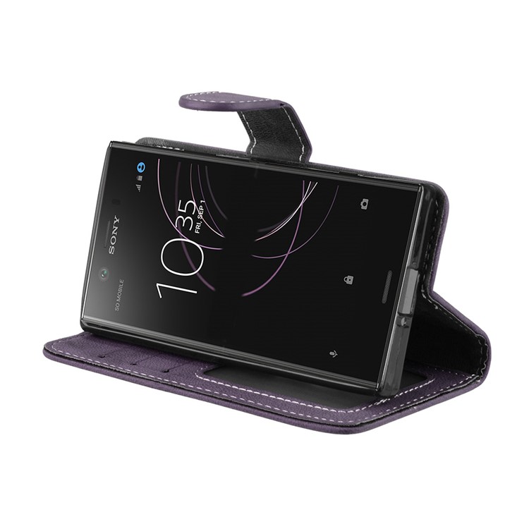 Matte Finish Wallet PU Leather Stand Mobile Phone Cover for Sony Xperia XZ1 Compact - Purple-13