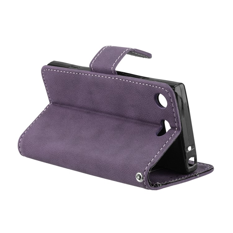 Matte Finish Wallet PU Leather Stand Mobile Phone Cover for Sony Xperia XZ1 Compact - Purple-14