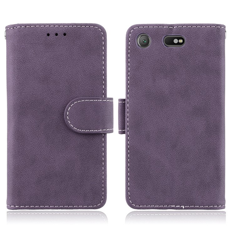 Matte Finish Wallet PU Leather Stand Mobile Phone Cover for Sony Xperia XZ1 Compact - Purple-2