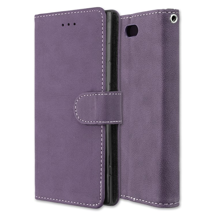 Matte Finish Wallet PU Leather Stand Mobile Phone Cover for Sony Xperia XZ1 Compact - Purple-3
