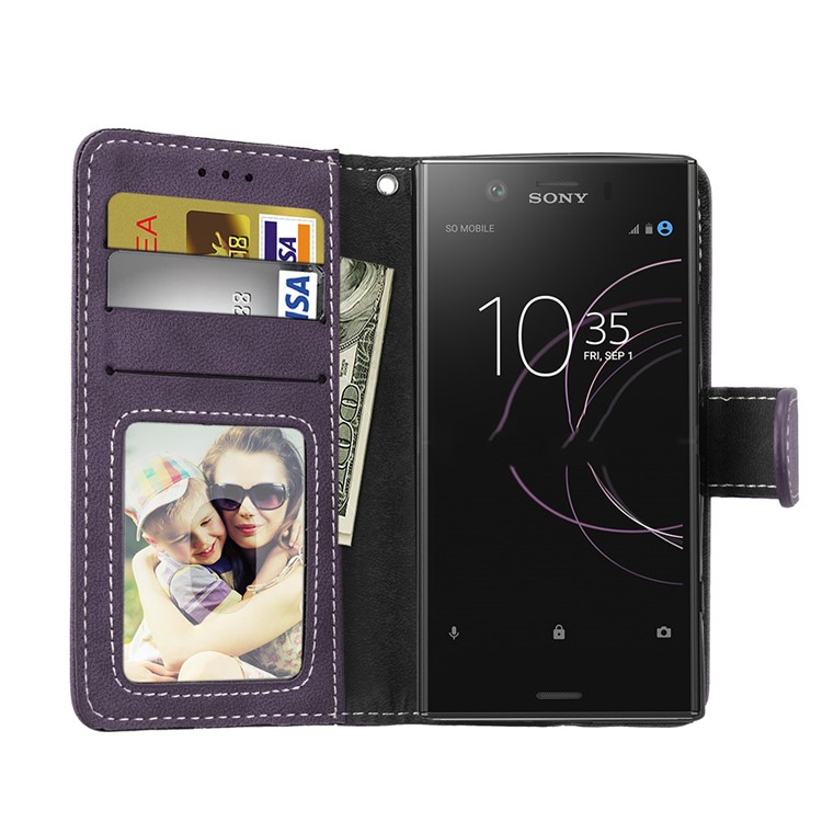 Matte Finish Wallet PU Leather Stand Mobile Phone Cover for Sony Xperia XZ1 Compact - Purple-9