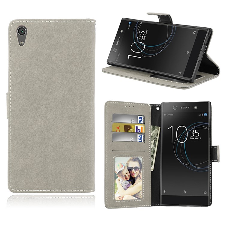 Matte Surface PU Leather 3 Card Slots Wallet Stand Mobile Phone Cover for Sony Xperia XA1 Ultra - Grey-1