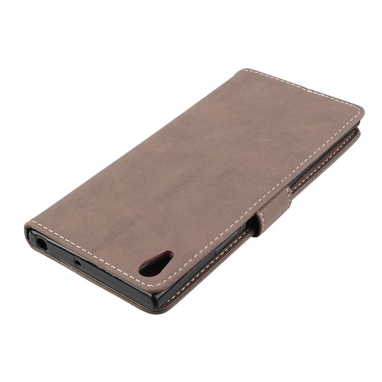 Matte Surface PU Leather 3 Card Slots Wallet Stand Mobile Phone Casing Cover for Sony Xperia XA1 Ultra - Khaki-12