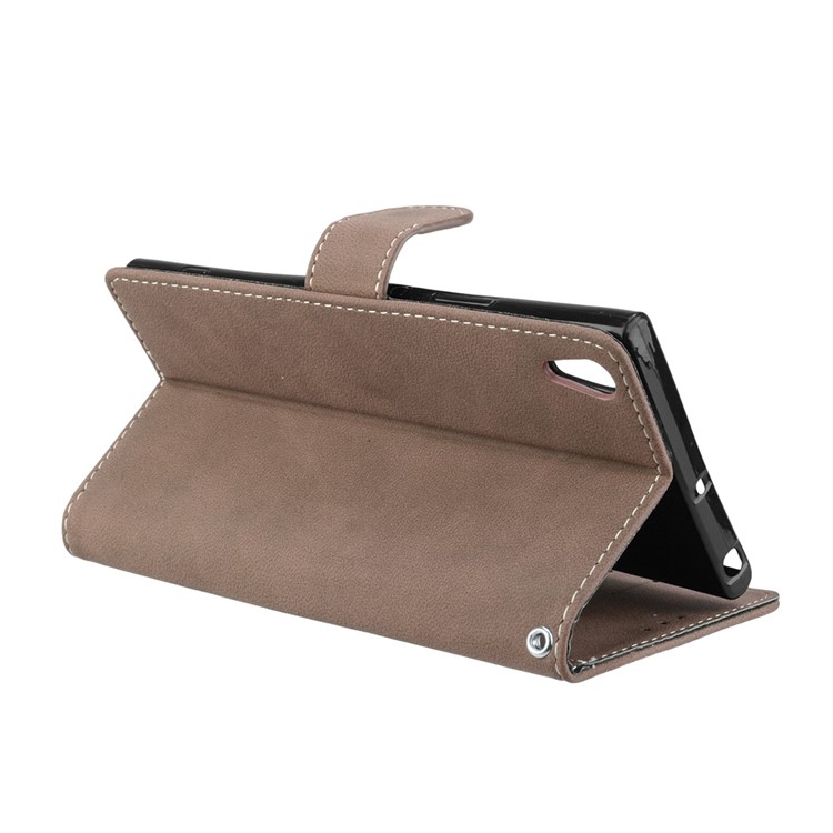 Matte Surface PU Leather 3 Card Slots Wallet Stand Mobile Phone Casing Cover for Sony Xperia XA1 Ultra - Khaki-14
