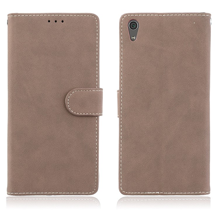 Matte Surface PU Leather 3 Card Slots Wallet Stand Mobile Phone Casing Cover for Sony Xperia XA1 Ultra - Khaki-2