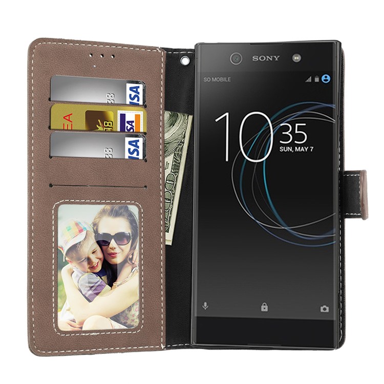 Matte Surface PU Leather 3 Card Slots Wallet Stand Mobile Phone Casing Cover for Sony Xperia XA1 Ultra - Khaki-9