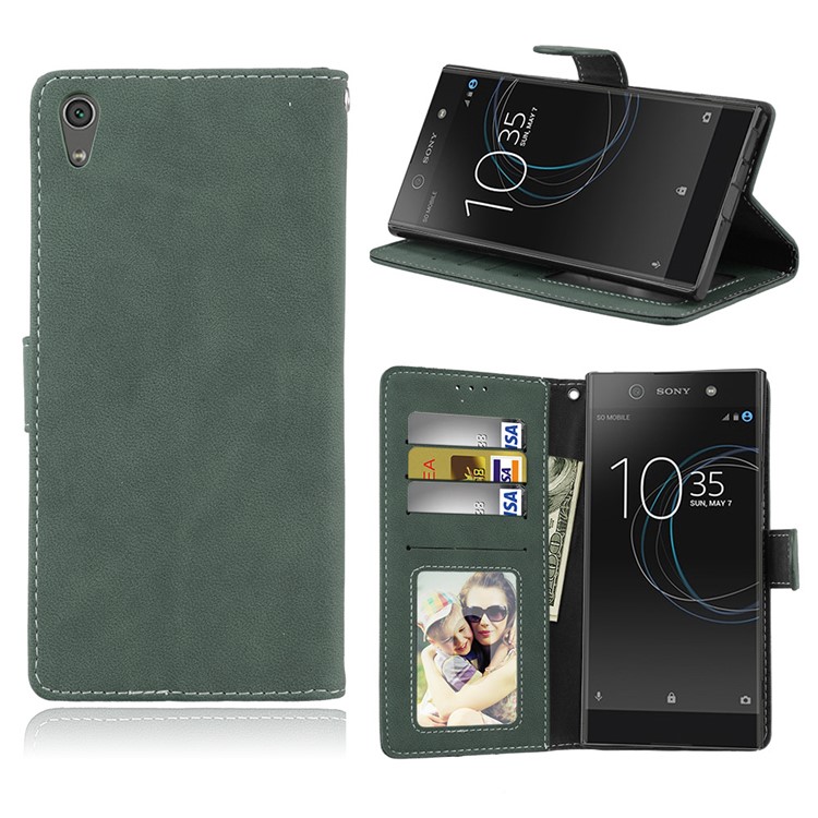 Matte Surface PU Leather 3 Card Slots Wallet Stand Mobile Phone Shell for Sony Xperia XA1 Ultra - Green-1