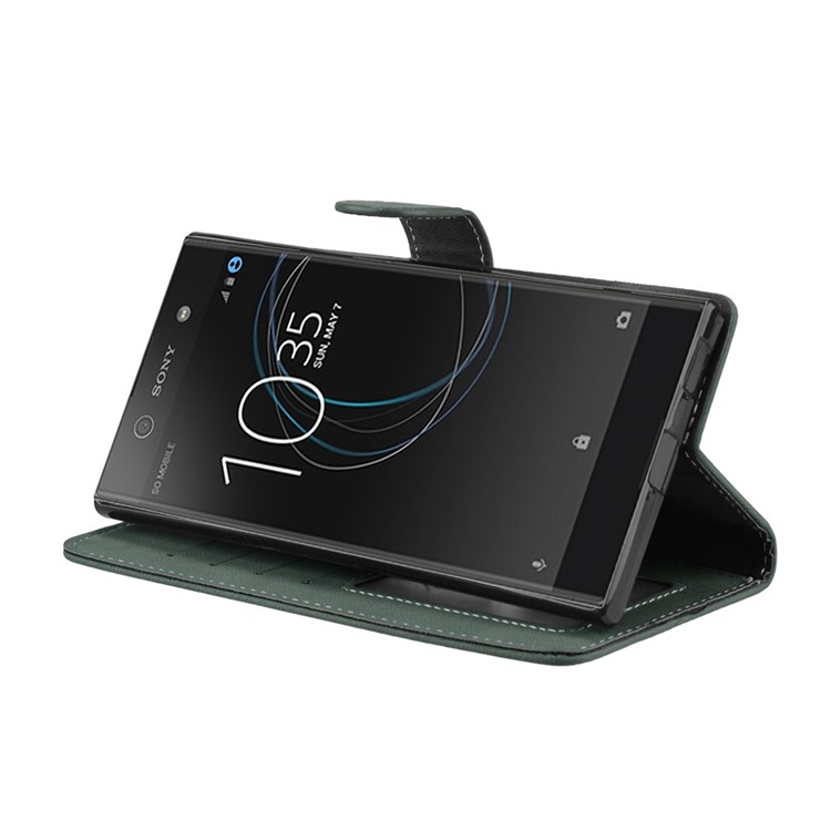 Matte Surface PU Leather 3 Card Slots Wallet Stand Mobile Phone Shell for Sony Xperia XA1 Ultra - Green-13